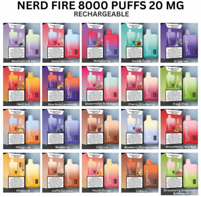 Nerd Fire 8000 Puffs 2% Nicotine Disposable vape Rechargeable Vape in Dubai, UAE - 650mAh - Image 3