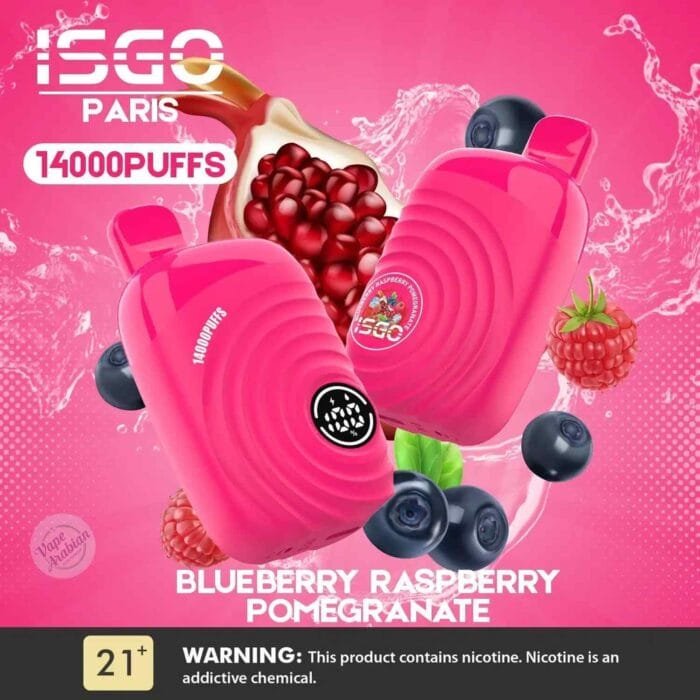 ISGO Paris 14000 Puffs 2% Nicotine Disposable Rechargeable Vape in Dubai - Blueberry Respberry Pomegranate