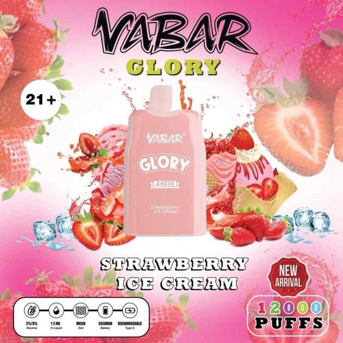 VABAR Glory 7000 Puffs 2% & 5% Nicotine Disposable Vape in Dubai - Strawberry Ice Cream