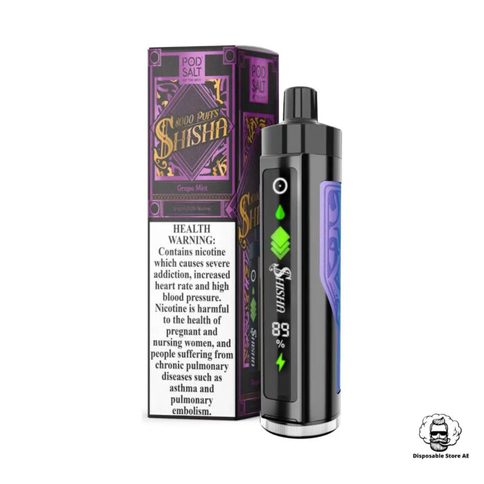 Pod Salt Shisha 8000 Puffs 3mg Disposable Vape Price in Dubai Grape Mint