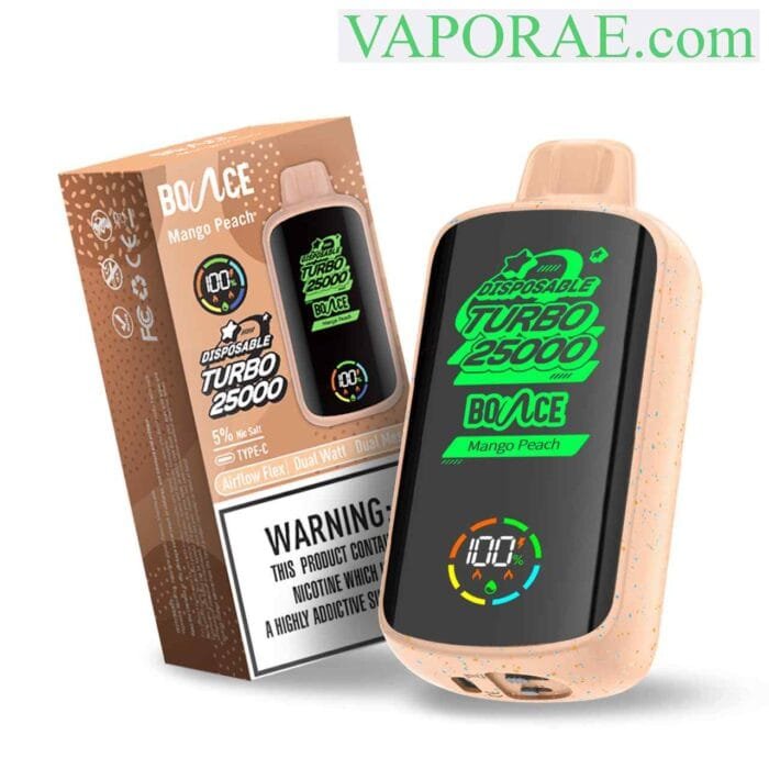 BOUNCE Turbo 25000 Puffs 50MG Disposable Vape Price in Dubai Mango Peach