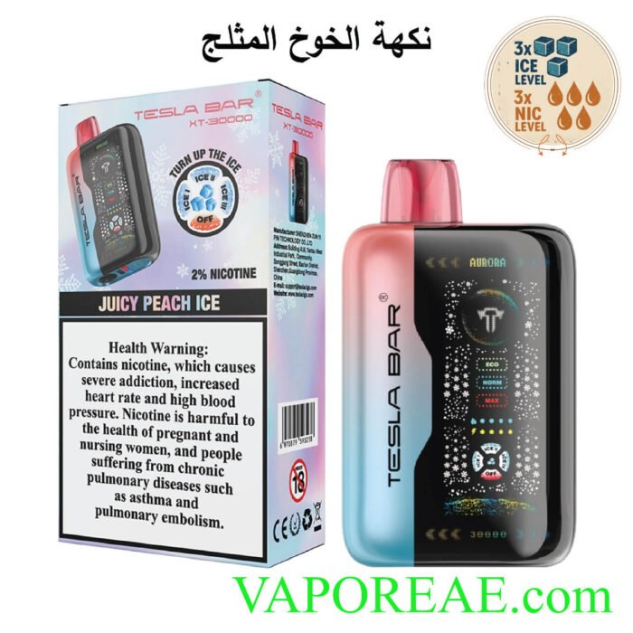 TESLA Bar XT 30000 Puffs 20MG Disposable Vape Price in Dubai Juicy Peach Ice