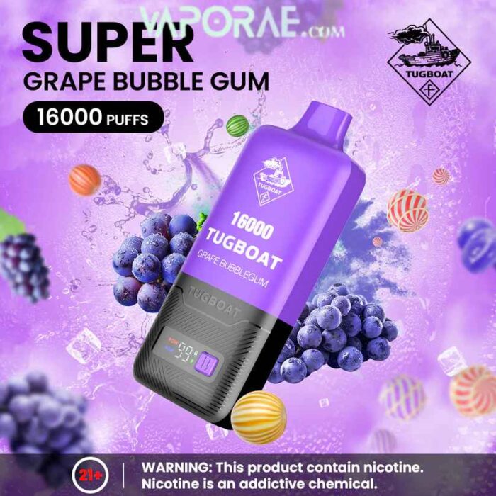 TUGBOAT Super 16000 Puffs 50MG Disposable Vape Price in Dubai Grape Bubble Gum