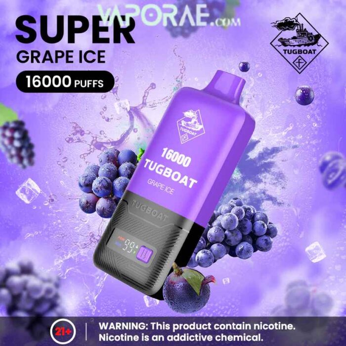 TUGBOAT Super 16000 Puffs 50MG Disposable Vape Price in Dubai Grape Ice