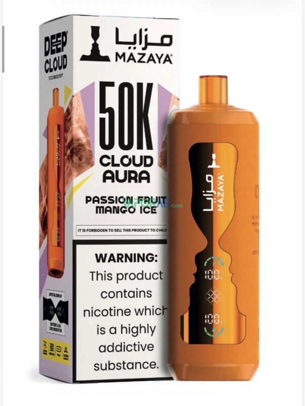mazaya cloud aura 50000 puffs disposable vape 6mg in the uae passion fruit mango ice