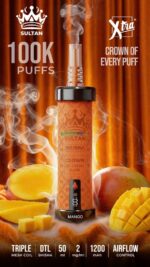 sultan xtra shisha dtl 100k puffs 2mg nicotine triple mesh vape mango