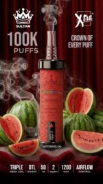 sultan xtra shisha dtl 100k puffs 2mg nicotine triple mesh vape watermelon