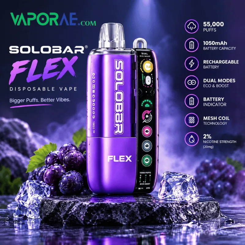 solo bar flex 20mg nicotine 55000 puffs disposable vape